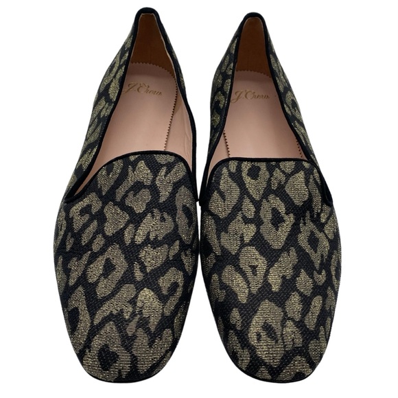J. Crew Womens Shoes Smoking Flats Size 8 Black Gold Slip On Feminine Chic - Picture 6 of 13